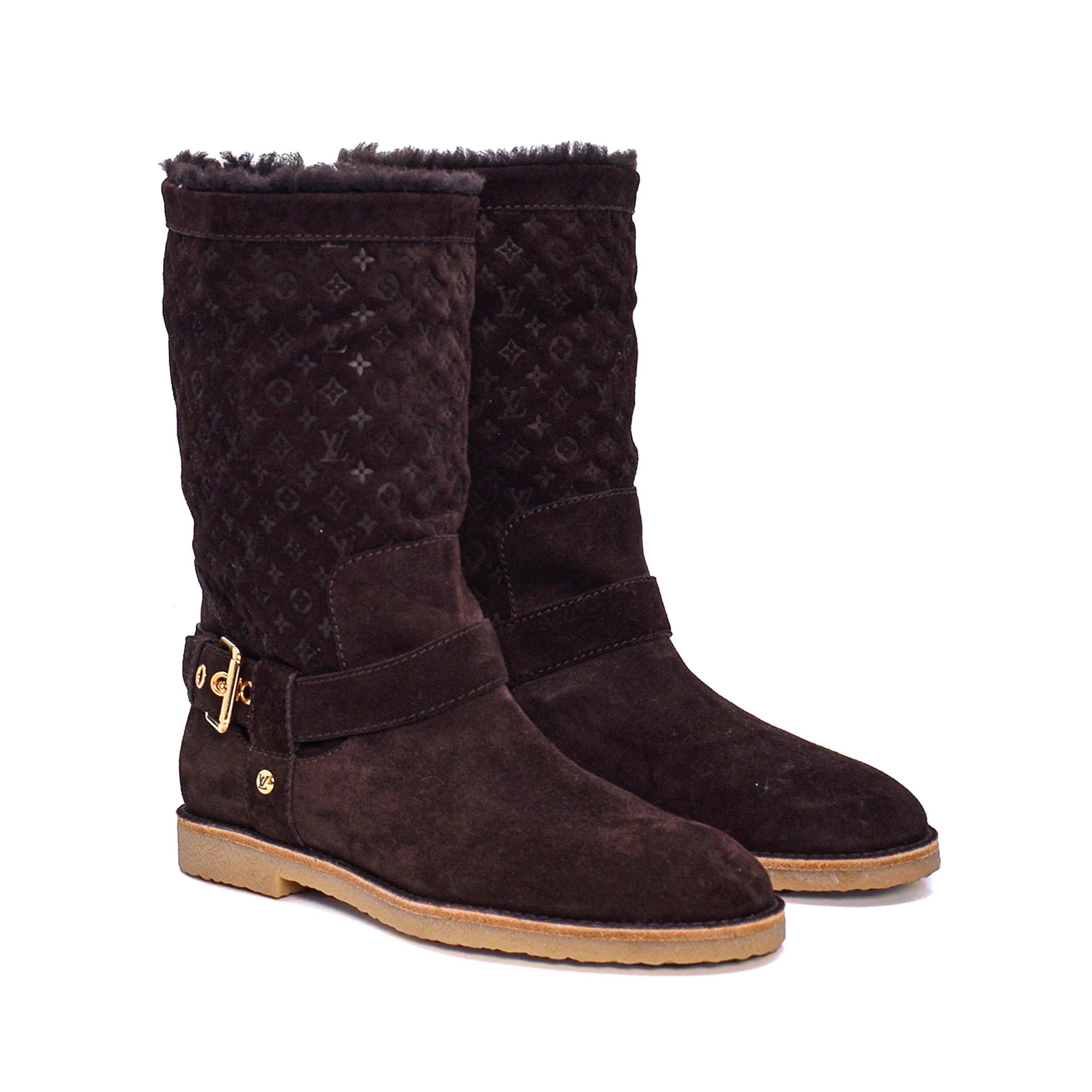 Louis Vuitton - Brown Monogram Suede&Insıde Fur Boots